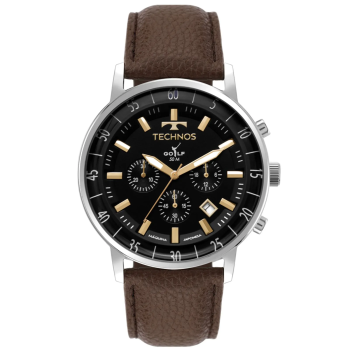 Relógio Technos Masculino Golf Prata Pulseira em Couro Marrom JS25BEE 51741