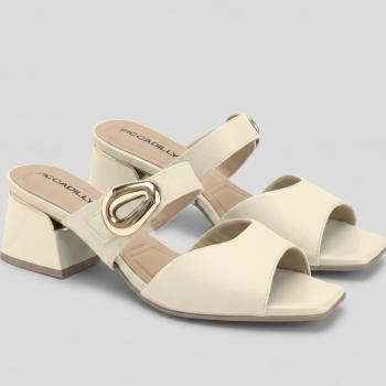 Tamanco Piccadilly Feminino Off White Salto Bloco C/Fivela Metalica 543107 51936