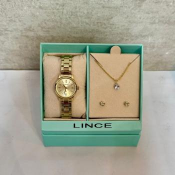 Relógio Lince Feminino Dourado Mostrador Dourado Com Kit Colar e Brincos LRGM086L25 51085