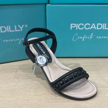 Sandália Piccadilly Feminina 590084 Salto Baixo Preto 50574
