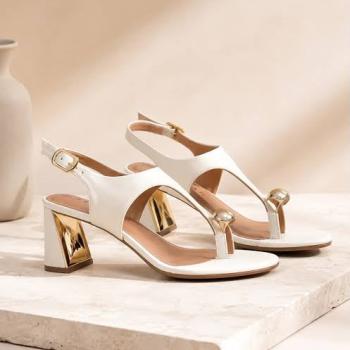 Sandália Salto Bloco  Alto Ramarim Feminina Off White 2622202 52275