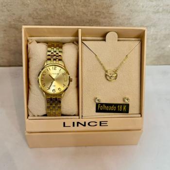 Relógio Lince Feminino Dourado Com Kit Colar e Brincos LRGH008L30 51089