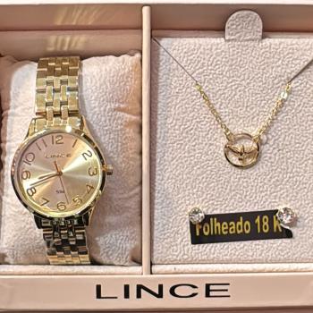 Relógio Lince Feminino Dourado Com Kit Colar e Brinco LRGH008L30 51072
