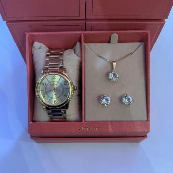 Kit Relógio Condor Dourado Feminino Com Brinco e Colar CO2035NRD/K4X 50674
