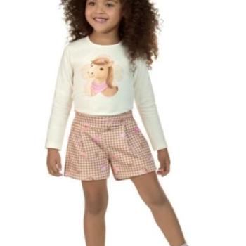 Conjunto Kaiani Feminino Infantil 12300 Blusa Manga Longa/Shorts 4 ao 10 44348 k26