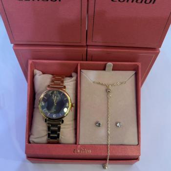 Kit Relógio Condor Dourado Feminino Com Brinco e Colar CO2035NJQ/K4P 50676