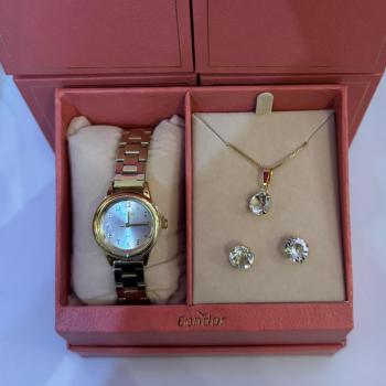 Kit Relógio Condor Dourado Feminino Com Brinco e Colar CO2035OAH/K4X 50681