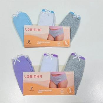 Calcinha Lobinha Infantil Algodão Básica 18101089 Kit 3 Unidades 42817