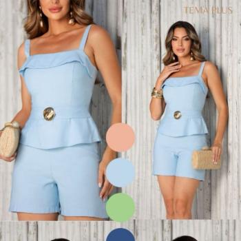 Conjunto Feminino Tema Blusa Fivela Dourada e Short 7616 49260
