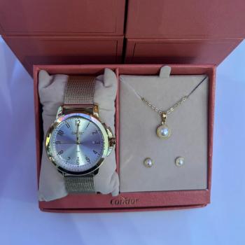 Kit Relógio Condor Dourado Feminino Com Brinco e Colar CO2035NBB/K4D 50679