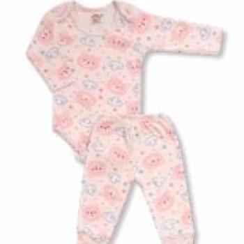 Conjunto Ticos e Ticas Feminino Bebê  116 Body Manga Longa/Mijão Vira Pé Rn ao G 43813