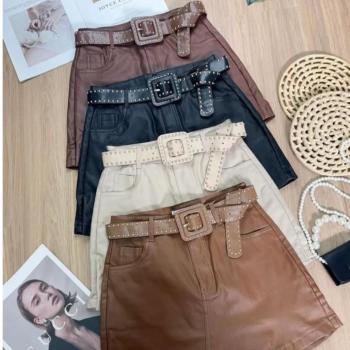 Short Saia Feminino Resinado com Cinto 197 48077