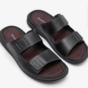 Sandalia Slid Democrata Masculina Preto em Couro 693103 51647 140