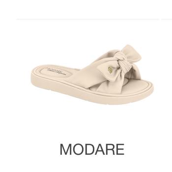 Sandália Modare Feminina Slide Laço 7208101 Nobuck Ultra Confort Creme 50486