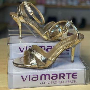 Sandalia Via Marte Salto Fino Feminina Dourada 300007 49149