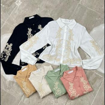 Camisa Feminina Manga longa Com Bordados Perish 49216