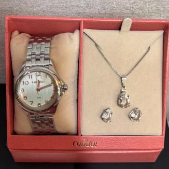 Kit Relógio Condor Prata Feminino Com Brinco e Colar CO2035ODH/K4K 51049