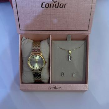 Kit Relógio Condor Dourado Feminino Com Brinco e Colar CO2035NPS/K4X 50672