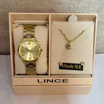Relógio Lince Feminino Dourado Com Kit Colar e Brinco LRGH007L30 51086