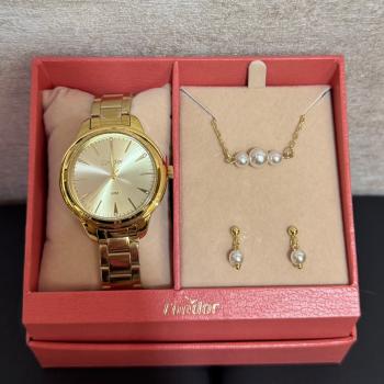 Kit Relógio Condor Feminino Dourado C/ Colar e Brincos CO2035NEP 49802