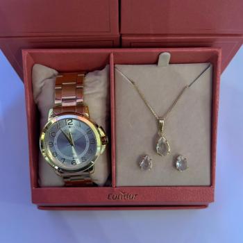 Kit Relógio Condor Dourado Feminino Com Brinco e Colar CO2035NAW/K4K 50678