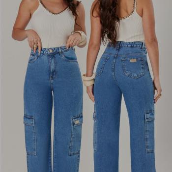Calça Max Denim Feminina Wide Leg Cargo 6882 49565