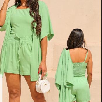 Conjunto Exinia Feminino Com 3 Peças Cropped, Short e Kimono 4851 49731