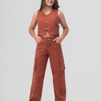 Conjunto Bk Teen Feminino Juvenil 42712041 42713073 Colete/Calça Cargo 10 ao 16 44610 k26