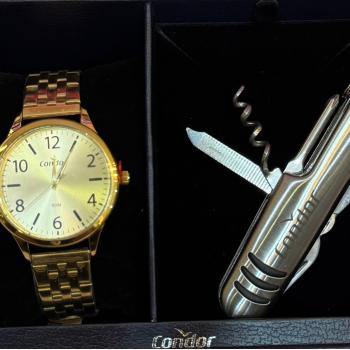 Kit Relogio Condor Masculino Dourado CO2035NRR/K4X + Canivete 50664