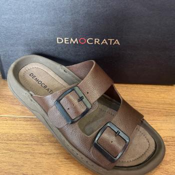 Sandália Slide Com Fivela Democrata Masculino 700201 Café 51735