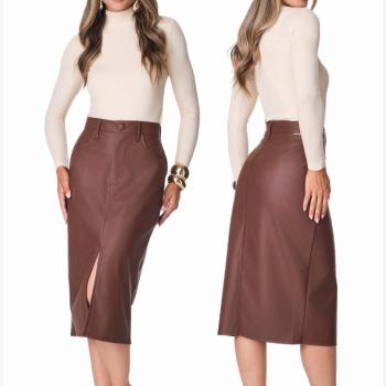 Saia Mid One Jeans Resinada com Fenda Frontal  024056 51482