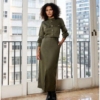 Conjunto Caution Camisa M/L E Saia Midi C0130 Ryan 50379