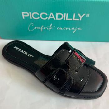Sandalia Piccadilly Rasteira 508082 Preto Verniz 50636