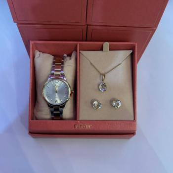 Kit Relógio Condor Dourado/Prata feminino Com Brinco e Colar CO2035NZQ/K4K 50669
