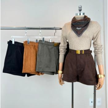 Short Feminina Importada SC 689 Tecido Camurça Com Cinto 51399