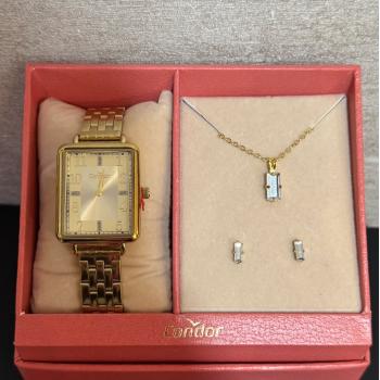 Kit Relógio Condor Dourado Feminino Com Brinco e Colar CO2035NJN/K4X 51048