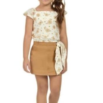 Conjunto Tiny Joy Feminino Infantil 12180 Cropped/Shorts Saia 6 ao 8 43992