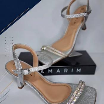 Salto Ramarim Feminino C/Glitter e Tiras de  strass Prata 2627202 52030