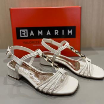 Sandália Ramarim Feminina Salto Baixo Branco 48203  48768