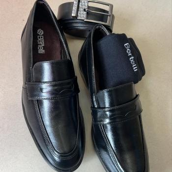 Sapato Social Masculino Bertelli Com Kit Meia e Cinto 46000 Preto 43400