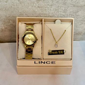 Relógio Lince Feminino Dourado Com Kit Colar e Brincos LRGH010L30 51090
