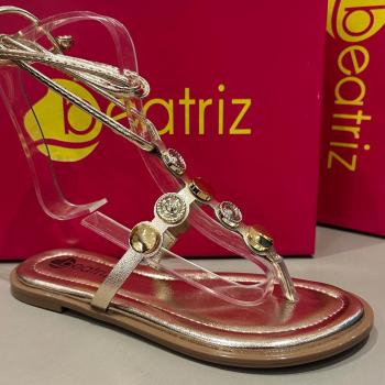 Sandália Rasteira Beatriz com Amarração 374300/1 Ouro Light 48496