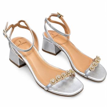 Sandália La Femme Salto Bloco Prata/Cristal Feminino 620554067 51987