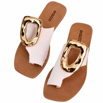 Sandália Rasteira Akazzo Feminina 341VM Solado PVC Off White 52061