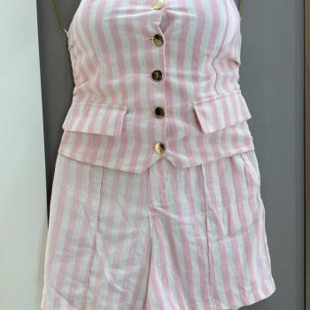 Conjunto Feminino Importado SC Cropped e Short Listrado 51838