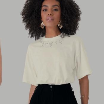 Blusa Malwee Feminina Ampla com Detalhes em Pedraria 1000132964 49171