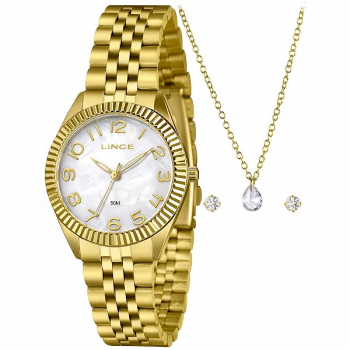 Relógio Lince Feminino + Brinco e Colar LRGM063L36 Dourado 49025