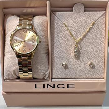 Relogio Lince Feminino Dourado Com Kit Colar e Brincos LRMH007L30 51069