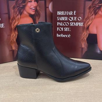 Bota Bebece Feminina T2832 Preta Salto Baixo Couro Legitimo 50710