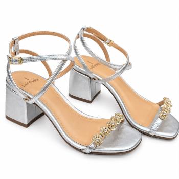 Sandália La Femme Salto Alto Bloco Prata/Cristal  57106420 51980